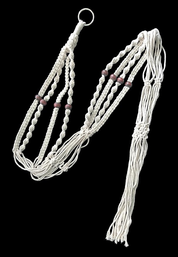 1 PCS Macrame Plant Hanger & Holder, Hanging Planter 4 Legs Double Deck for 8 inch to 10 inch Two Pots Indoor Outdoor Hanging Planter Hemp Rope 67 Inch with Metal Ring (Cotton)