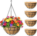 4 Pack 12 inch Black Round Metal Wire Hanging Planter Basket Outdoor Hanging Baskets Indoor with Coco Liner Pot Plant Holder for Home Garden Balcony Decor
