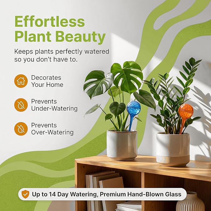 Little Green Leaf Automatic Plant Watering Globes Self Watering Planter Inserts (Set of 6) | Hands Free Multicolor Glass Bulbs | Planter Spikes to Support Indoor & Outdoor Plant Health (100ml)
