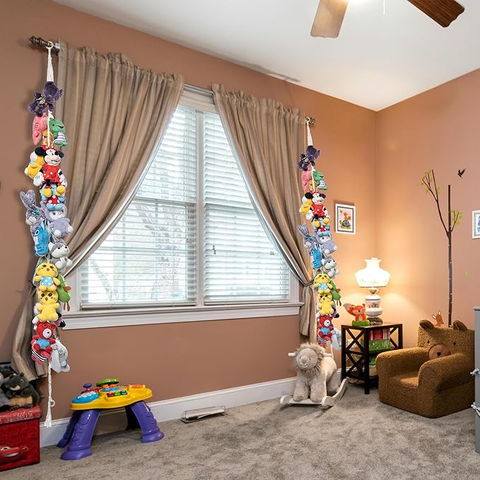 80" 2 Pack Cotton Hanging Storage Chain for Stuffed Animals Storage with 40 Metal Clips Stuffed Animal Organizer Chain for Wall Corner Nursery Play Room
