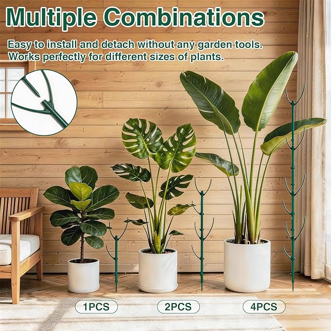 10 Pack Stackable Plant Support Stakes, Moss Pole Alternative for Monstera & Climbing Vines, Gardening Gifts for Women, Garden Essential Trellis Sticks for Indoor Outdoor Plant with 20Pcs Clips & Ties