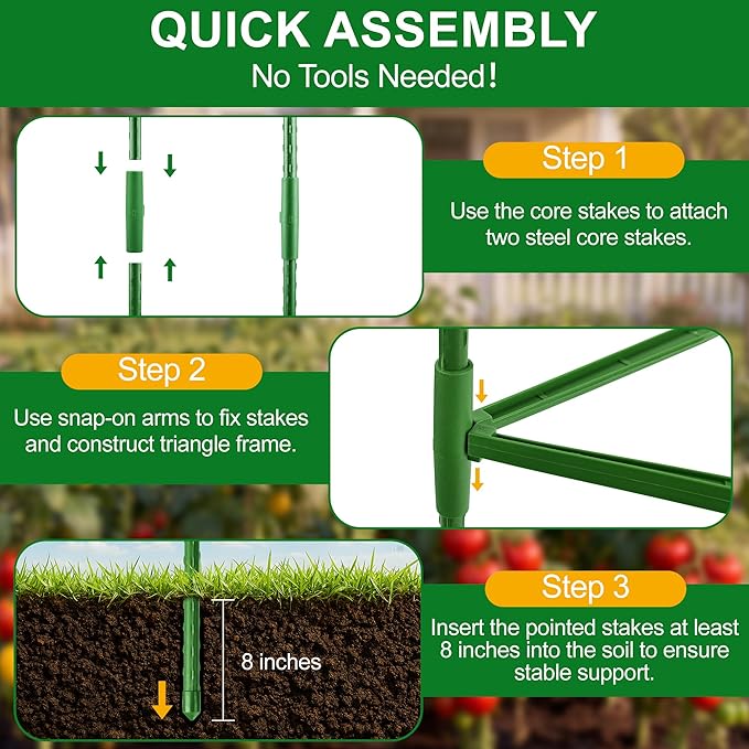 WAENLIR 6 Pack Tomato Cages for Garden, Up to 51 Inch Tomato Trellis for Raised Garden Bed, Plant Stakes for Pots, Durable Tomato Plant Support Garden Stakes for Climbing Plants