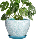 Ceramic Plant Pots - 8 Inch Indoor Plant Pots with Drainage Hole and Tray, Decorative Round Planters for Outdoor Plants, Indoor Plant Pot, Home Decor, Gifts for Men Women, Crackle Blue