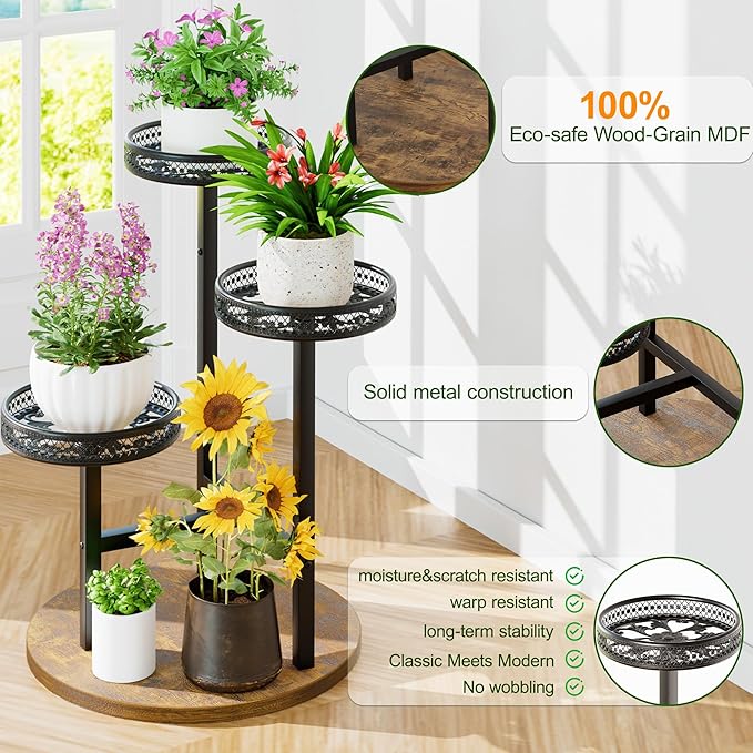 Plant Stand Indoor Outdoor 3 Tier Corner Metal Plant Shelf Tiered Flower Pot Stands for Garden Balcony Living Room