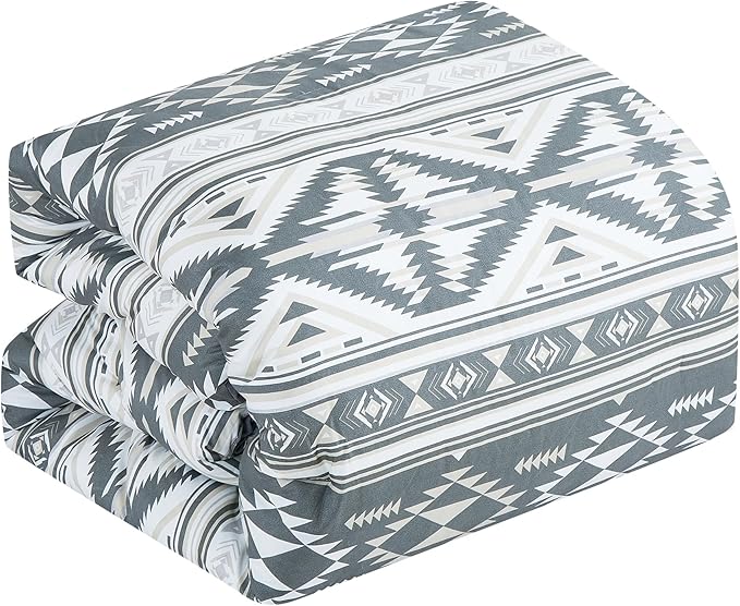 Chezmoi Collection Zella 2-Piece Southwestern Geometric Motif Comforter Set - Multicolor Gray White Light Brown Printed Washed Microfiber Bedding, Twin