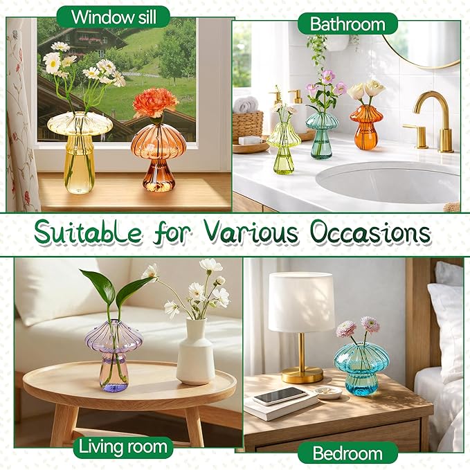 Plant Propagation Station, Set of 10 Colored Mushroom Vase, Glass Propagation Stations, Mini Terrarium for Plants, Unique Small Propagation Planter Cute Mushroom Decor Gifts for Women (10Pcs Colorful)