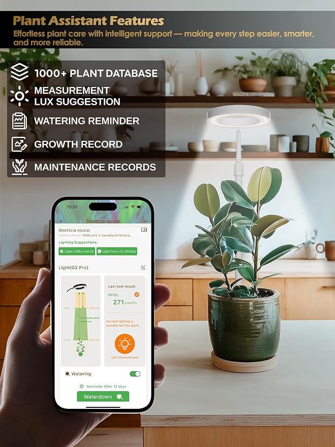 Smart Grow Lights for Indoor Plants, Plant Light with Auto-Timer, Full Spectrum LED Grow Light, Adjustable Height & Stepless Dimming,Plant Assistant Suitable for Most Plants (White(Desktop2))