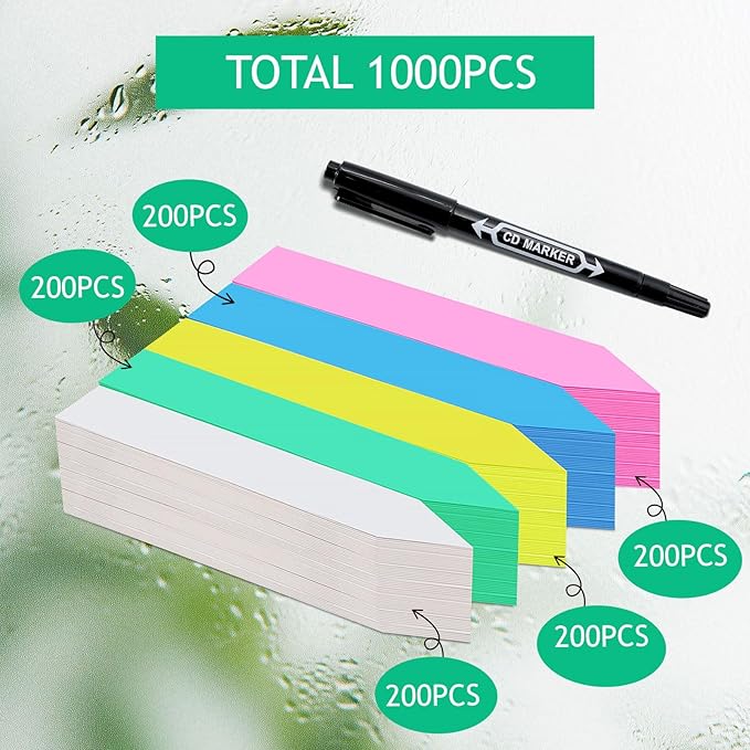 Plant Markers Garden Labels 1000 Pcs Plastic Plant Labels Name Tags with Permanent Marking Pen for Seedlings Outdoor Nursery Garden Identification Stakes Tags Pot Marker 5 Colors