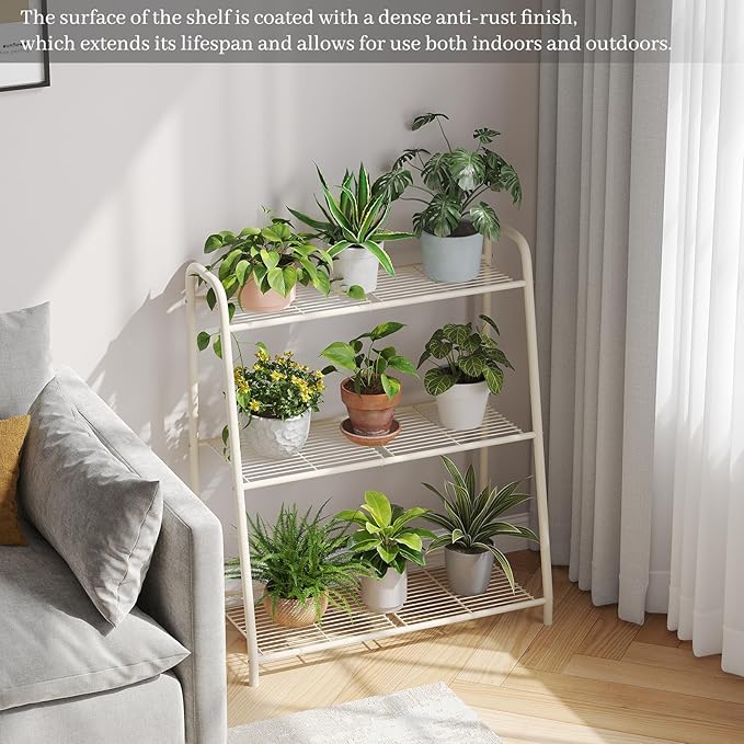 Kitsanery Metal Plant Stand Indoor Outdoor for Multiple Plants,3 Tier Plant Shelf,Large Heavy Duty Flower Holder Ladder Plant for Living Room, Patio, Balcony (White)