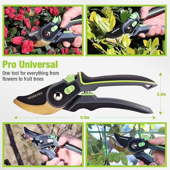 WORKPRO Bypass Pruning Shears, 9" Professional Garden Shears, Premium Steel Garden Clippers, Titanium Coated Garden Tool, Cuts Up to 3/4 Inch