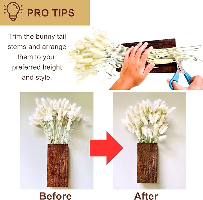 LaLaGreen Wood Wall Planters (8 Inch, 2 Pack) 150 Stalks Rabbit Tail Grass White Dried Flower Wooden Box Vase for Indoor Hanging Planter Modern Rustic Decor Home Living Room Bathroom Trendy Decoration