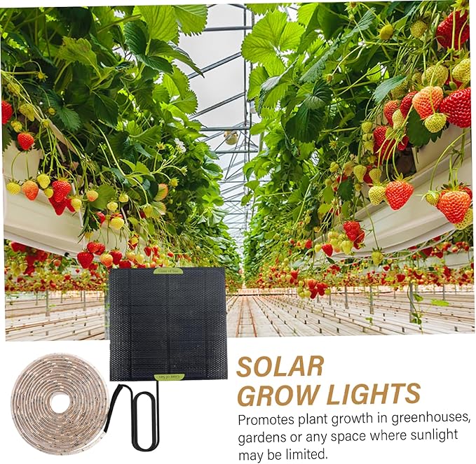 Solar Powered Grow Lights 16.4ft Full Spectrum LED Plant Light Strip with Solar Panel, Grow Light for Greenhouse, Garden, Shed & Indoor Plants