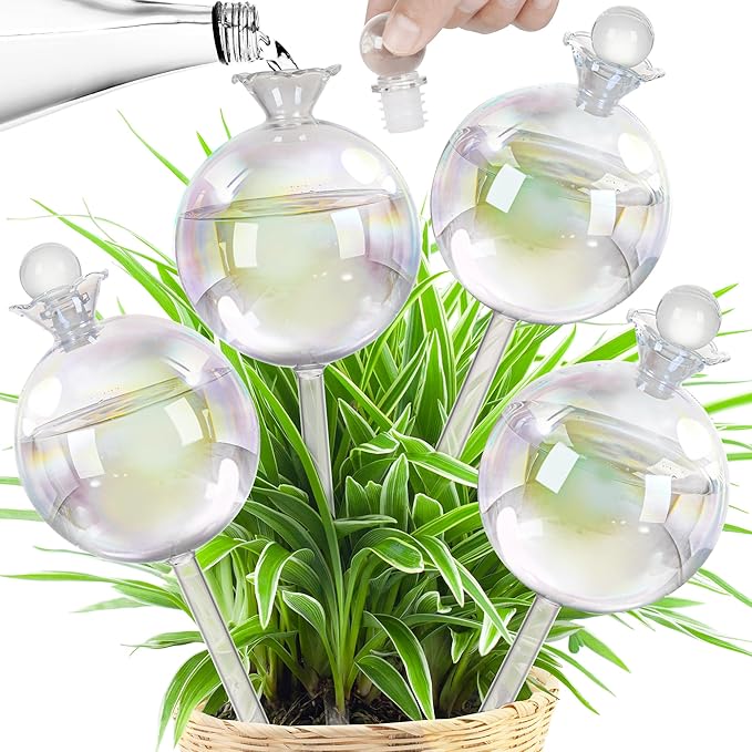 17 oz 2 Weeks Extra Large Plant Watering Globes, Iridescent Glass Self Watering Globes, Self Watering Planter Insert, Plant Watering Devices, Automatic Watering Bulbs for Daily Use (Large 4-Pack)