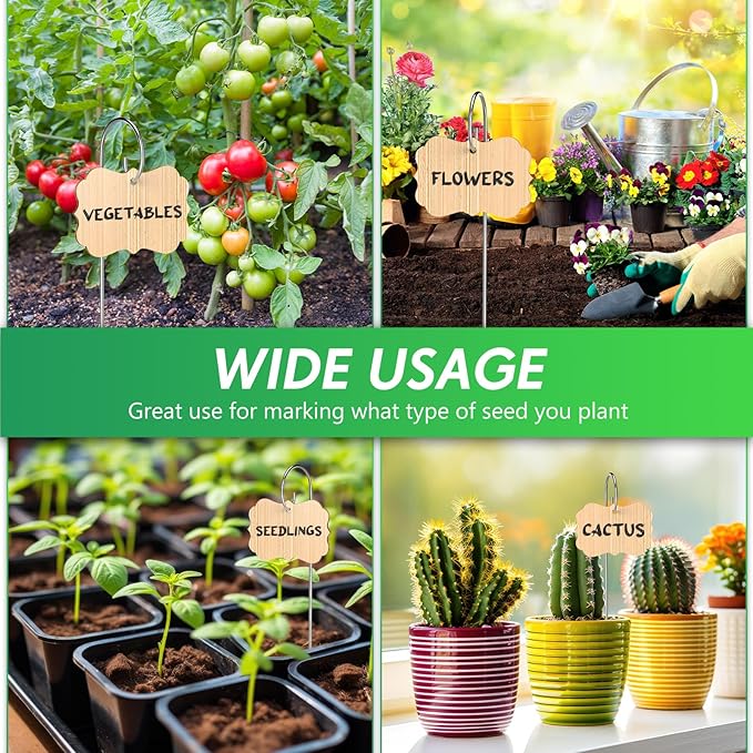 CroBlissful 50pcs Bamboo Plant Labels Plant Tags Garden Signs Markers with Stainless Steel Stake and Pen Decorative Wood Garden Labels Plant Sign Tags for Flowers Vegetables Herbs Potted Plants Seed