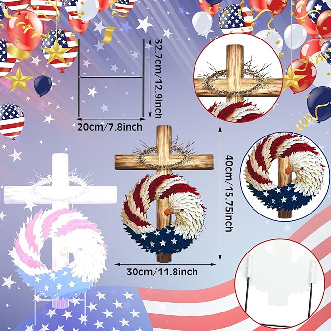 Amyhill 4th of July Outdoor Decor Patriotic Eagle Cross Metal Garden Stakes 250th Anniversary Welcome Yard Signs Decorations Red White Blue Garden Stakes for Independence Patio Lawn Walkway Outside