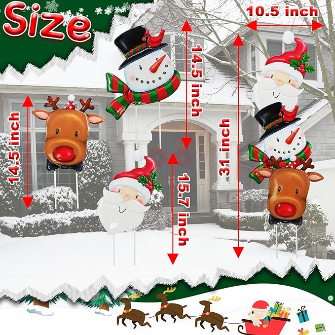 3 Pack Metal Christmas Yard Signs Decor for Multiple Stacked, Christmas Yard Stakes with Santa Claus Snowman Elk Fall Yard Decor for Outside Garden Yard Lawn Porch