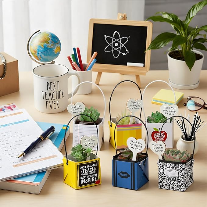 Tosstuki Teacher Appreciation Gifts, 36 Pack Succulent Wrap Bags Set with 2.5 Inch Succulent Gift Box, Heart Plant Tags, Thank You Gifts for Women, Graduation End of Year Gift for Teacher Classroom