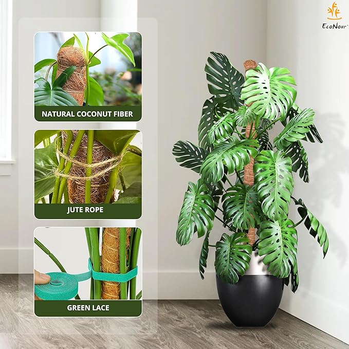 EcoNour Tall Moss Pole for Plants (2-Pack) 48-Inch | Large Monstera Plant Support for Climbing and Growth | Elevate Your Indoor Garden | Tall Plant Support for Indoor Potted Plants to Grow Upwards