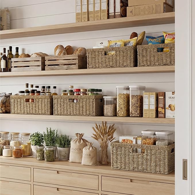 StorageWorks Extra Large Wicker Baskets for Organizing, Seagrass Storage Basket with Built-in Handles, 1 Pack
