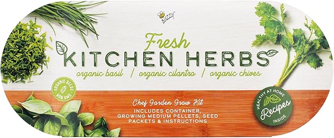 BUZZY Seeds 2-Pack Windowsill Grow Kits, Strawberry and Organic Herb Gardening Set with Basil, Cilantro, Chives, Non-GMO Seeds, Growing Medium and Planters, Housewarming Gift Idea