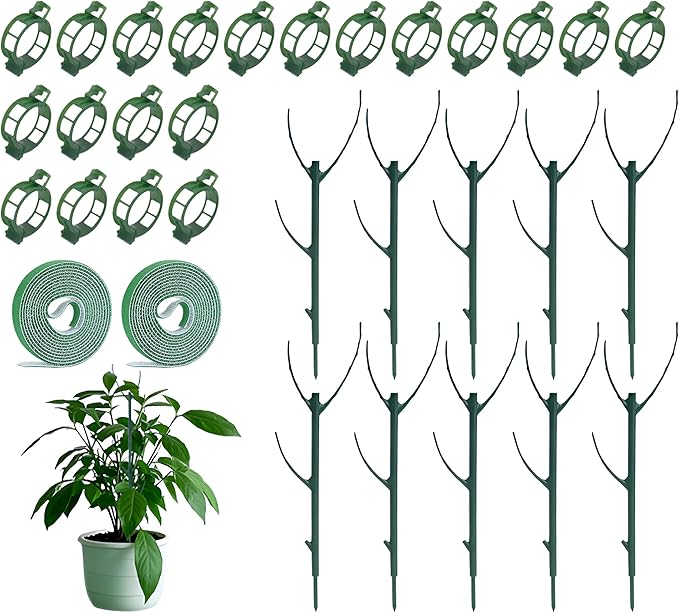 10 Pack Stackable Monstera Plant Support, Climbing Plant Support Stakes for Indoor Outdoor Plants, Moss Pole Monstera Plant Support with 2 Bundle Strap and 20 Pcs Plant Clips