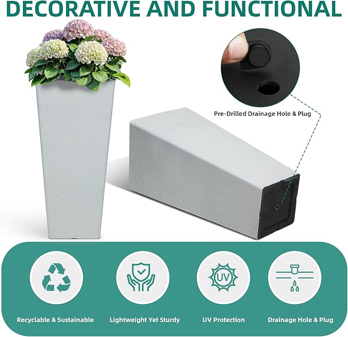 Autodaya 28" Tall Planters for Outdoor Plants, Extra-Large White Flower Pots for Blaconl, Porch, Living Room Corner, Garden, Patio, Deck Decor