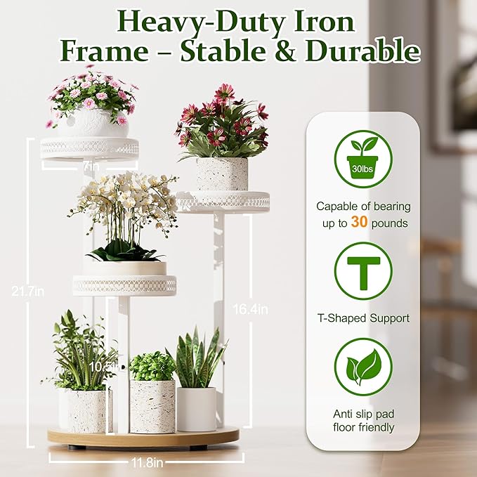 Tall Plant Stand Indoor Outdoor, Corner 3 Tier Metal Flower Pot Stands,Heavy Duty Plant Shelf for Living Room Bedroom Balcony