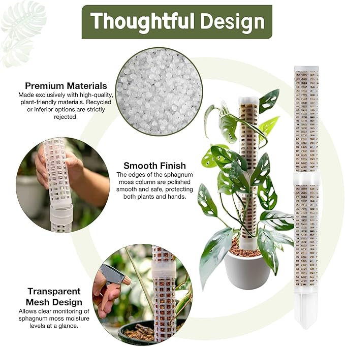 Sturdy Moss Poles for Climbing Plants - Extendable & Adjustable Small Moss Pole Monstera Plant Support Ideal for Indoor and Climbing Plants & More, Extendable Length 11.1'' to 31.2'', Set of 5