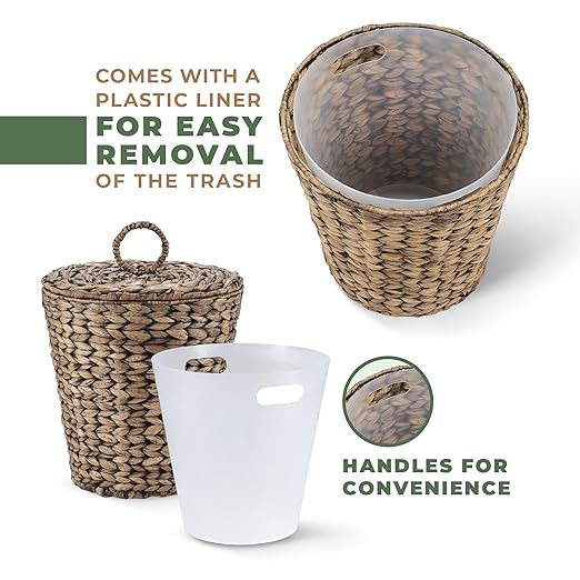 84ECO 3 Gallon Black Wicker Trash Can with Lid and Liner