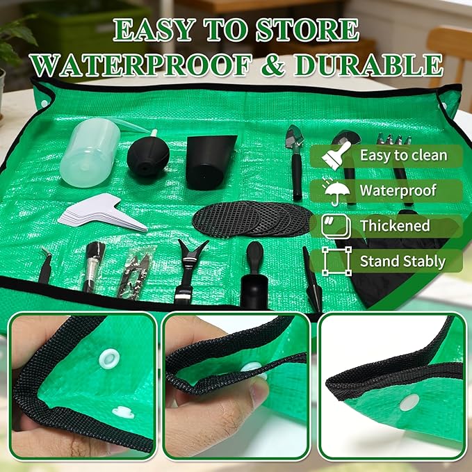30PCS Mini Succulent Gardening Tools Set with 19.7" Waterproof Repotting Mat, Complete Indoor Plant Care Kit for Transplanting, Potting, Bonsai, Cactus, Houseplant & Fairy Garden