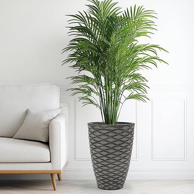 Autodaya 20" Tall Planters Set of 2, High-Density Resin Wavy Outdoor Pots for Plants, Versatile Indoor/Outdoor Flower Pots w/Drainage Holes for Patio, Garden, Porch & Living Room Decor, Ideal Gift