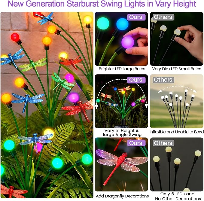 4 Pack Dragonfly Decorative Garden Stakes, 16Pcs 3D Dragonfly Decorations with Multicolor Solar Firefly Lights Realistic Dragonflies Solar Lights Outdoor for Yard Art Patio Plant Pot Flower Bed Lawn