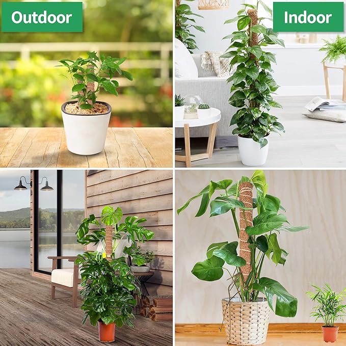 Kikhope Moss Pole Monstera Plants Support, 4 Pack 15.7 inch Coir Totem Poles, Plant Support Stakes, Plant Sticks, Coir Moss Stick for Indoor Potted Plants Train Creeper Plants Grow Upwards