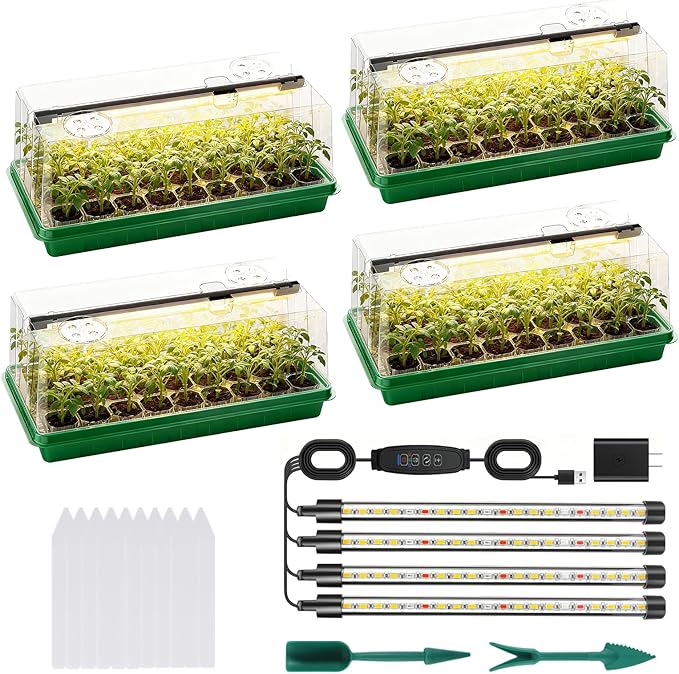 Seed Starter Tray with Grow Light, Seed Starter Kit Full Spectrum with 5 Dimmable Brightness & Timer, Indoor Plant Grow Tray for Beginners & Seasoned Gardeners, Gardening Gifts (Green, 144 Cells)