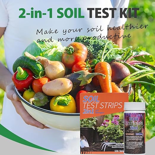 Upgrade pH and Nitrogen Soil pH Tester with Measuring Cylinder - Accurate 100 Soil Testing Kit Professional Soil pH Test Strips for Garden Lawn Yard Grass Flower Vegetable Compost Dirt