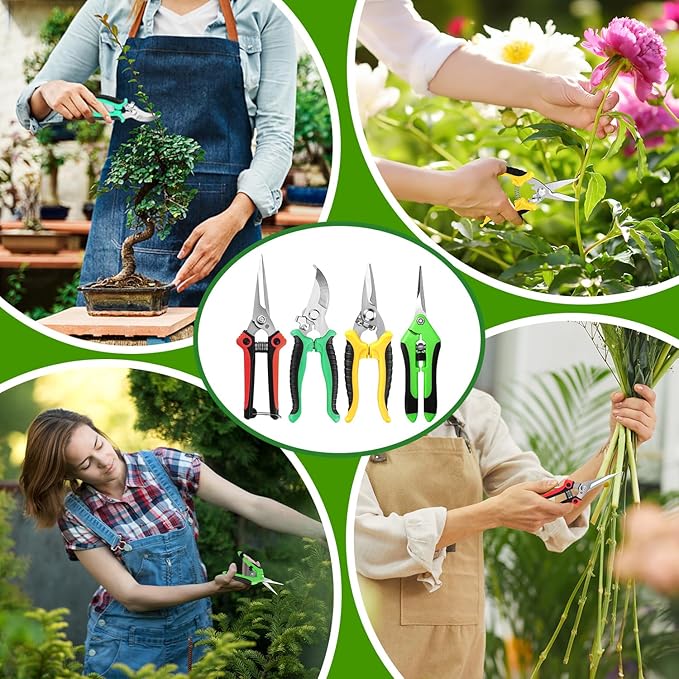 EWPJDK 4 Pack Garden Pruning Shears, Stainless Steel Garden Shears, Gardening Shears, Garden Scissors, Clippers, Pruning Snips, Pruning Shears for Gardening Tools (Multi-color)