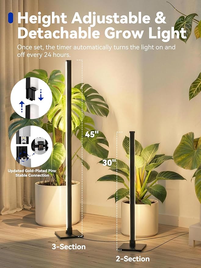 GLOWRIUM Grow Lights for Indoor Plants, 30W Vertical Plant Grow Lights with Auto-Timer, Full Spectrum LED Standing Plant Grow Light, 3 Light Modes, 6-Level Dimmable (45in)