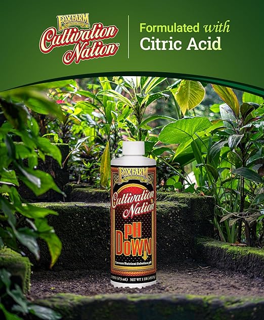 FoxFarm Cultivation Nation pH Down for Plants’ Nutrient Solutions - Formulated with Citric Acid for Adjustment - Ideal for Soil & Hydroponics, Lowers pH Levels of Nutrient Solution - 1 Pint