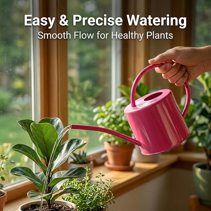 51 Ounce/1.5L Watering Can for Indoor and Outdoor Plants - Long Spout Water Can for Garden, Flower, House Plants, Decorative Watering Can(Rose)