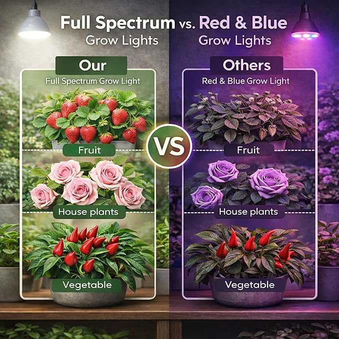 Juhefa LED Grow Light Bulb E26, Full Spectrum 5000K Plant Light Bulb for Indoor Plants Growing, 12W (Equivalent to 80W), High Output for Faster Growth, 6 Pack
