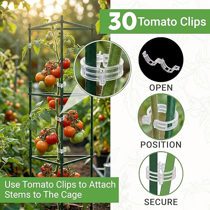 68" Tomato Cage - Trellis Stakes and Plant Support Structures for Vegetables and Climbing Plants - Tall Tomato Cages for Garden, Pots, Raised Garden Bed Outdoor (6 Pack - Extra Tall)