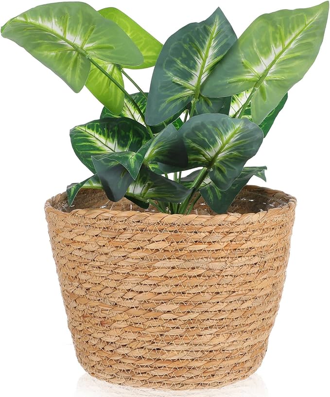 FOMIYES Woven Straw Flower Basket, Seagrass Planters Pot, Garden Plant Pot Containers Wicker Rattan Vase Sundries Organizer Storage Bins for Indoor Outdoor Plants