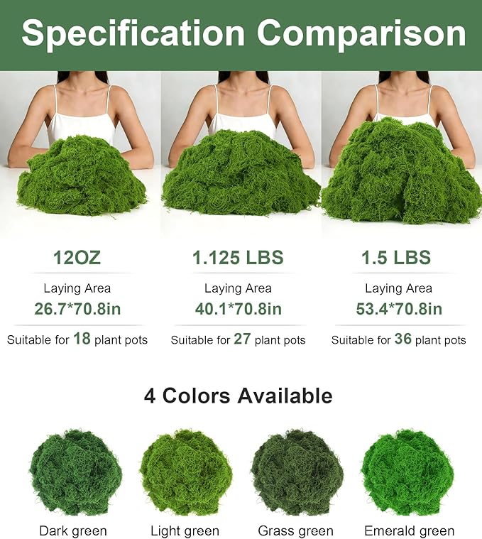 MGLIFEUL 1.5 LBS Artificial Fake Moss for Crafts Plants Indoor with Non-Stick Gloves and Tweezers，Preserved Green Plant Faux Craft Moss Musgo for Fairy Garden Outdoor Home Decorating Model Making