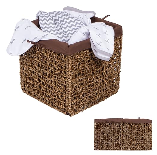 Trademark Innovations 10.6" Foldable Seagrass Storage Basket with Liner and Iron Wire Frame