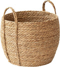 Rattan Grass Woven Flower Basket, Decorative Round Wicker Woven Rope Storage Blanket Basket with Woven Handles,Planter Pot for Living Room,Floor Standing Storage,Balcony Garden Decoration