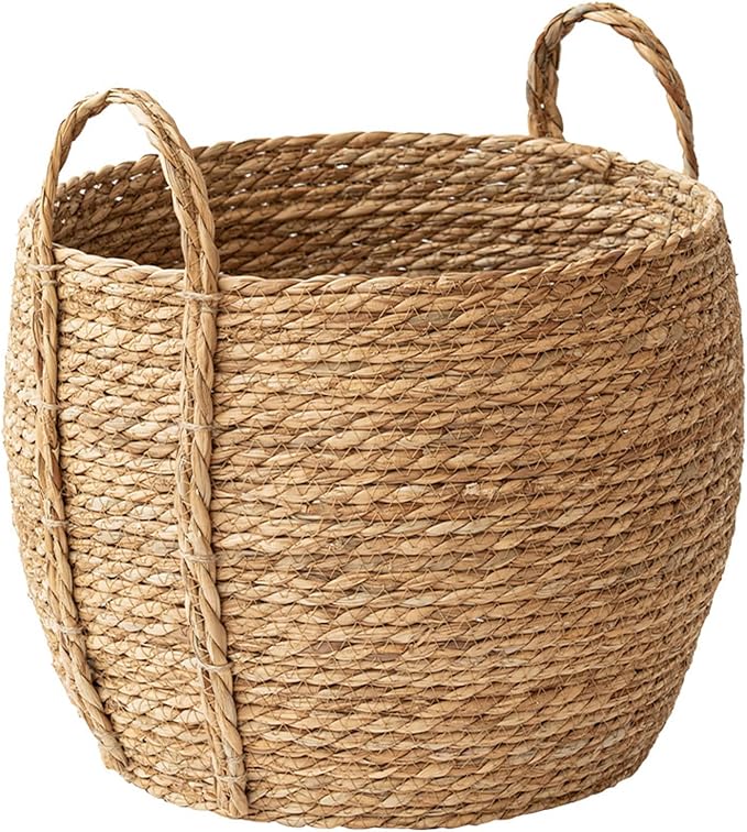 Versatile Rattan Grass Woven Flower Basket Planter For Living Room Floor Standing Storage Balcony Garden Decoration Sea Grass Basket With Handle Decorative For Organizing Natural Grass Basket And
