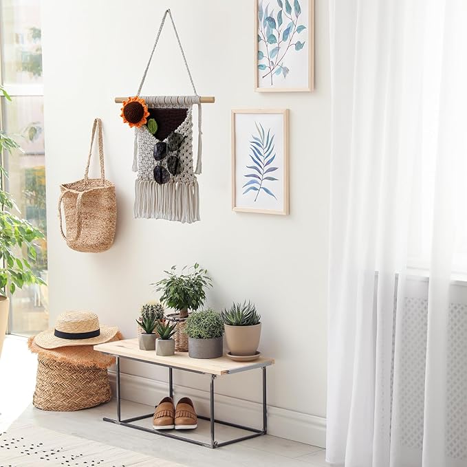 BIMIVAN Macrame Wall Hanging Basket Decor - Boho Wall Basket Decor - Large Wall Art - Mail Organizer Wall Mount - Key And Letter Holder For Wall - Cream White 13 x 15 inches