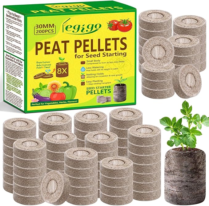 Legigo 200 Pcs 30mm Peat Pellets Seed Starter Soil Pods, Seedling Soil Peat Pods for Seed Starting, Compressed Seed Pod Starter Plugs for Garden Vegetables Plant Cuttings Herbs and Flowers