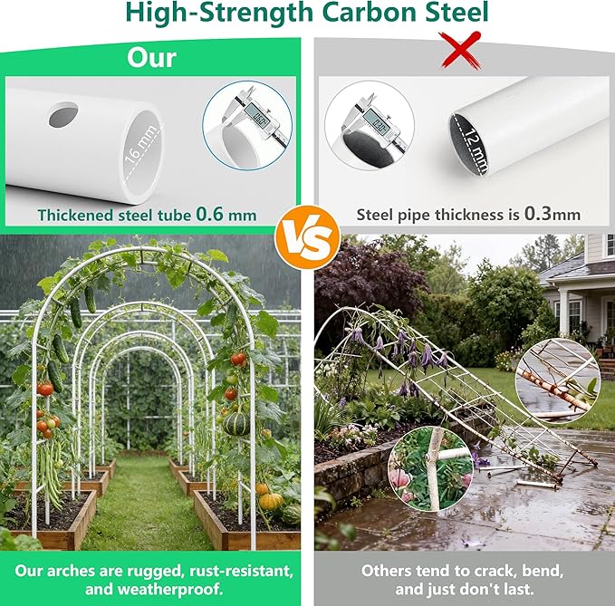 Thickened Rustproof Garden Arch Metal Trellis for Climbing Plants Outdoor, Wedding Arch Garden Arbor Frame Archway 4.9 x8.1 or 7.9 x6.7Ft Flower Arches for Bridal Party Decoration (White)