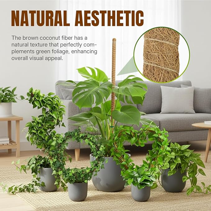 Mcbazel 59'' Bendable Moss Pole, Monstera Plant Support, Coco Coir Moss Poles for Climbing Plants, Stakes for Indoor Plant, Accessories for Monstera Pot